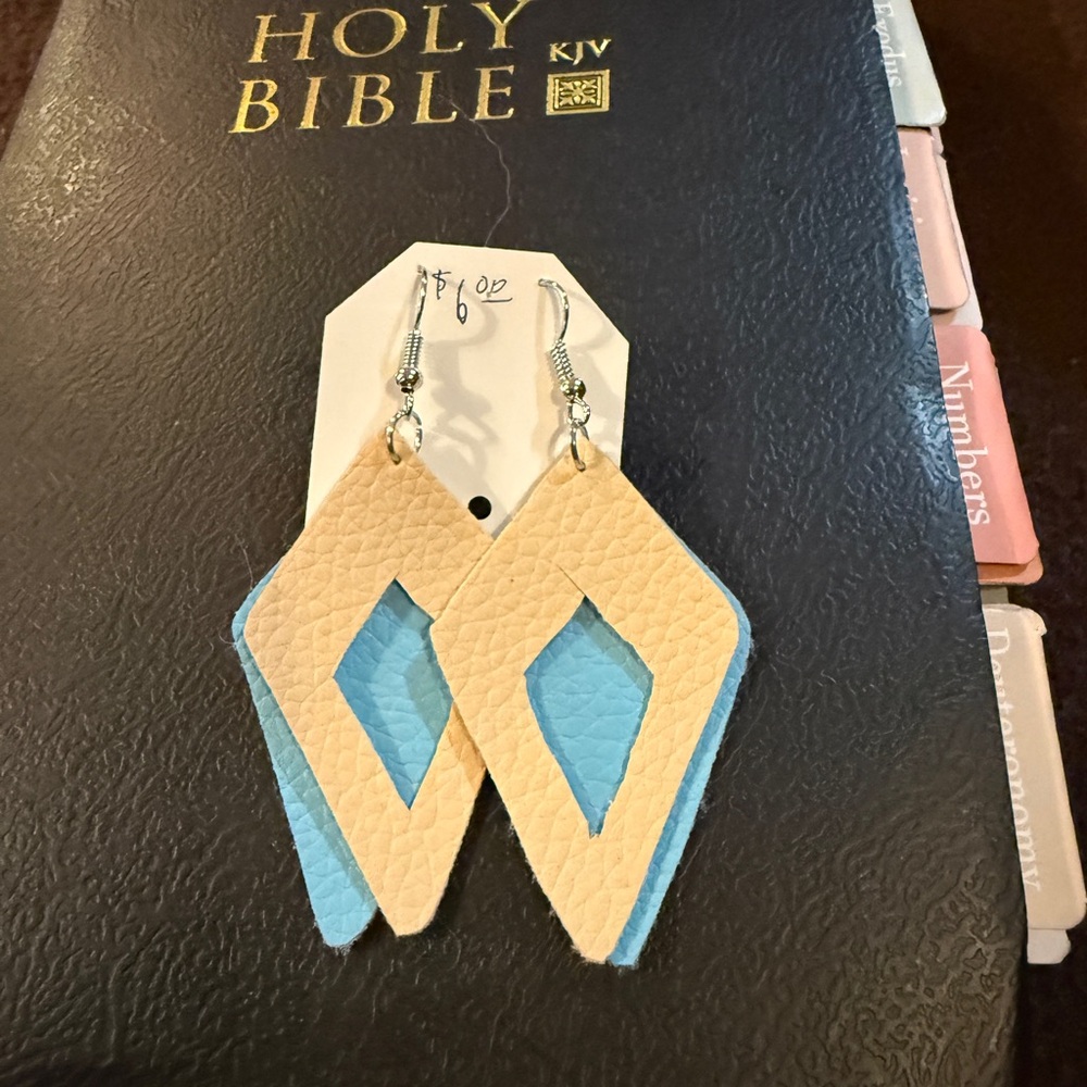 Blue and Cream Geometric Earrings